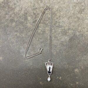 Unique Vintage Sterling Silver Shadow Woman/Lovers Necklace with Pearl Accent